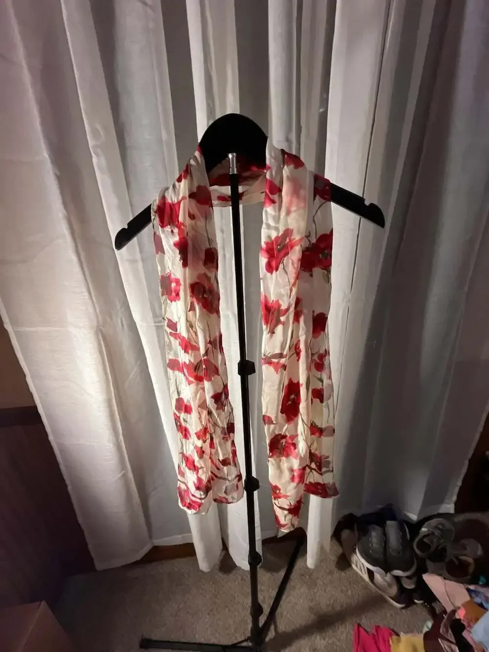Wrapables® Lightweight silk  Poppy Floral Print Long Scarf, White